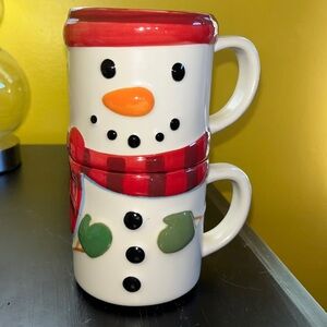 Hallmark stacking snowman mugs. 2 mugs in the set. great for saving space
